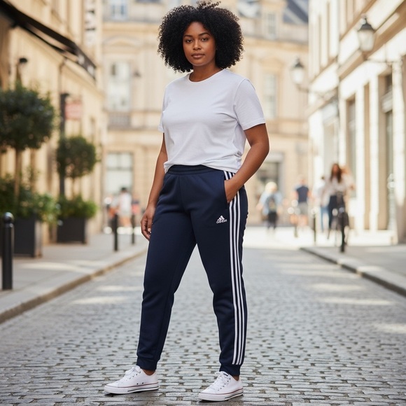 Adidas 3-Stripes Fleece Joggers Black Soft Knit Sweatpants Streetwear Size 1X - Picture 2 of 5